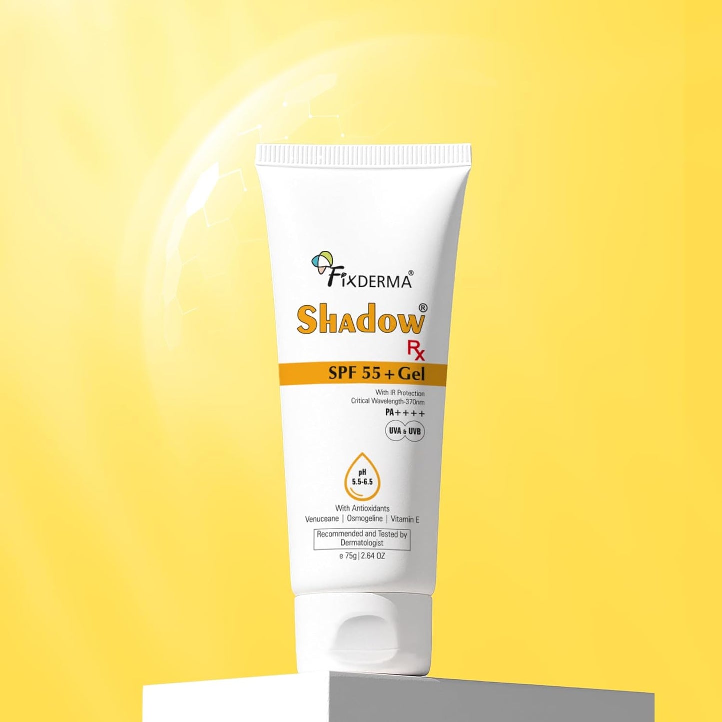 Fixderma Shadow RX Sunscreen SPF 55+ Gel PA++++ for Oily Skin | Sunscreen for Body & Face with UVA, UVB, IR Protection and Vitamin E - 75gm