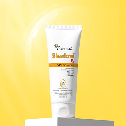 Fixderma Shadow RX Sunscreen SPF 55+ Gel PA++++ for Oily Skin | Sunscreen for Body & Face with UVA, UVB, IR Protection and Vitamin E - 75gm
