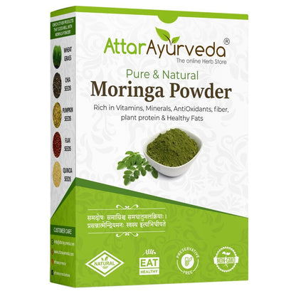 Attar Ayurveda Moringa Powder packaging on a white background
