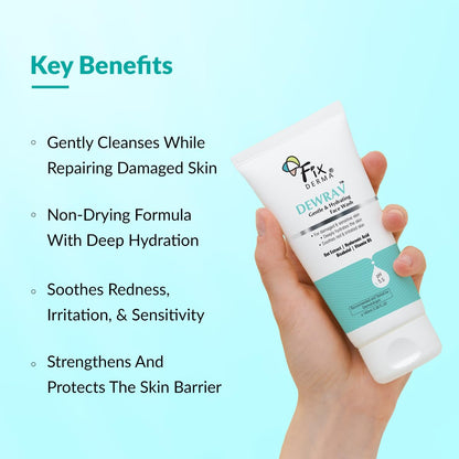 Fixderma Dewrav Gentle & Hydrating Face Wash with 6% Oats Extract, Hyaluronic Acid & Vitamin B5, Soothes Irritated Skin, Provides Hydration, Face Cleanser For Sensitive, Dry to Normal Skin,100Ml