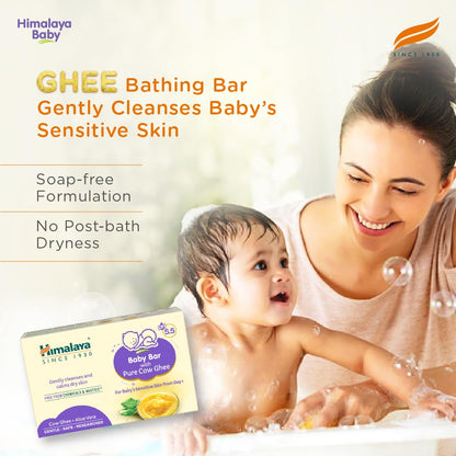 Himalaya Baby Bar with Pure Cow Ghee 75gm |ph 5.5,For baby's Sensitive skin from Day 1,Soap-free,Dermatologically Tested, Safe for newborns, Aloe vera, No dryness, No Parabens | Dermatologically Tested, Pediatrician Evaluated
