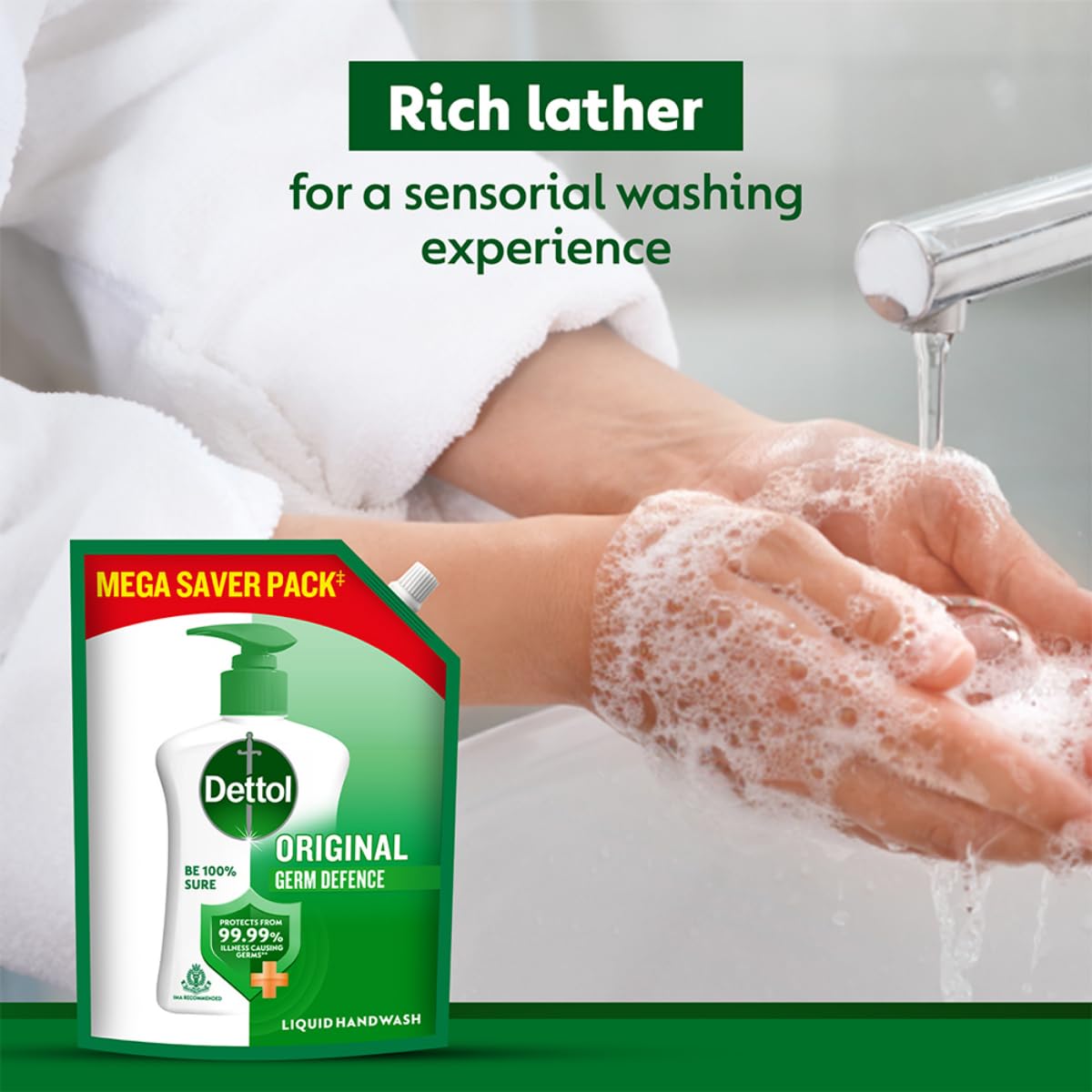 Dettol Liquid Handwash Refill - Original Hand Wash- 1350ml | Germ Defence Formula | 10x Better Germ Protection
