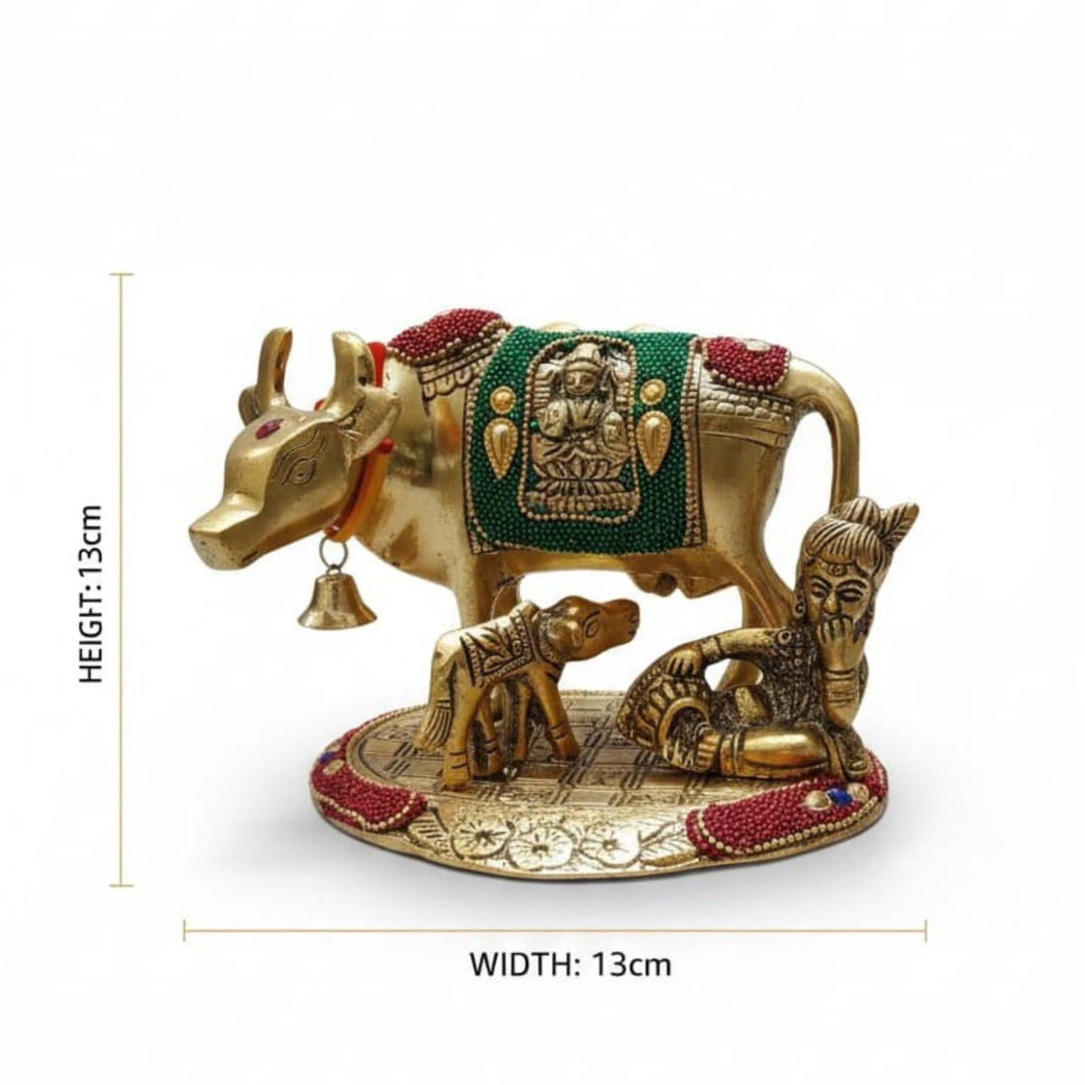 Kalakriti Kamdhenu Cow and Calf Idol with Laddu Gopal| Gold Plated Decorative Statue for Home Temple | Religious Showpiece for Pooja Room |Traditional Hindu Spiritual Decor Gift (15x13x13 cm)