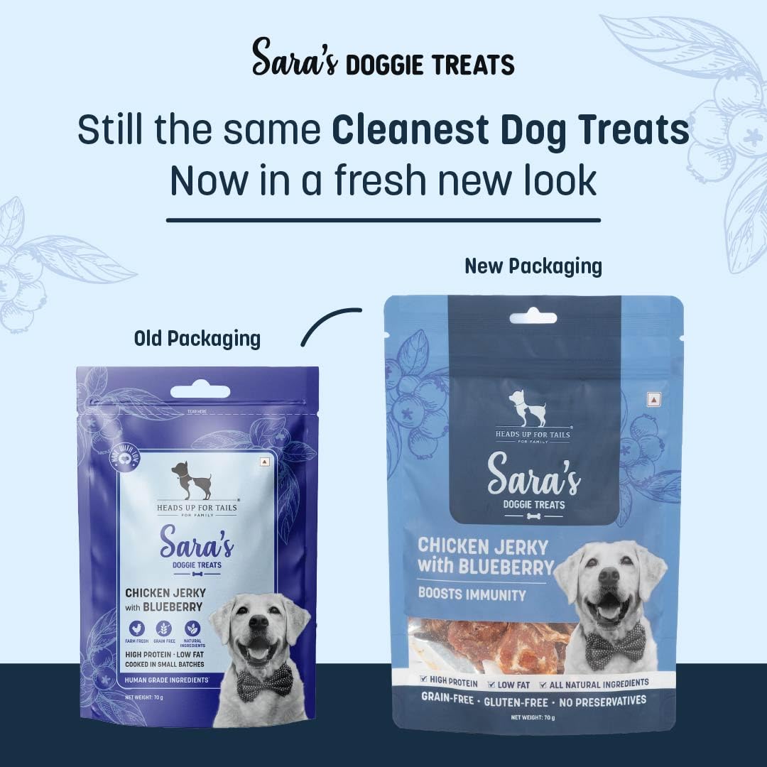 Sara’s Doggie Treats – Dehydrated Chicken Jerky with Blueberry – 70 gm | 100% Natural, High-Protein Dog Treat | Rich in Antioxidants | Grain & Preservative-Free