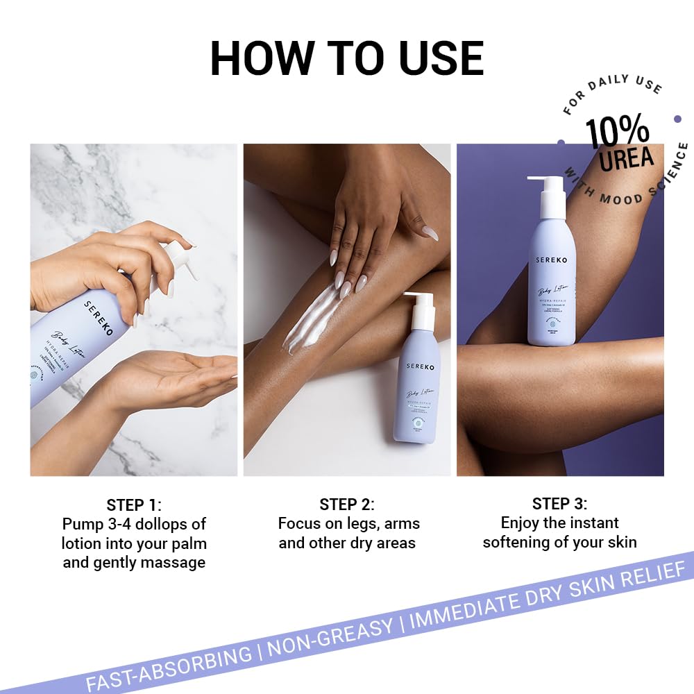 Sereko 10% Urea & Avocado Oil Body Lotion 200ML | For Strawberry legs, Detans, Rough Bumpy skin| Body lotion for Men & Women | AHA BHA free | Gentle Exfoliating | with 48H Moisturization | Very dry, flaky skin