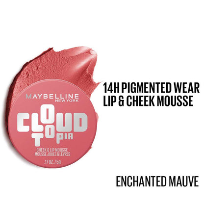 Maybelline Cloudtopia Cheek & Lip Mousse Blush | Lightweight, Pigmented Mousse in Enchanted Mauve, 5g