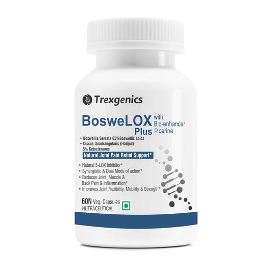 Treksgenics Boswelox Plus supplement bottle on a white background