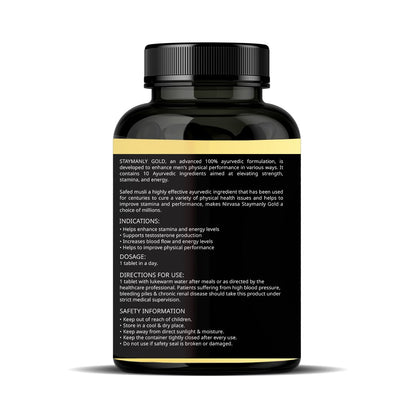 Nirvasa StayManly Gold Tablets (30 Tabs) | Ayurvedic Strength, Stamina & Performance Booster | Boosts Energy, Endurance & Vitality | Tribulus Terrestris, Ashwagandha, Safed Musli & Shilajit