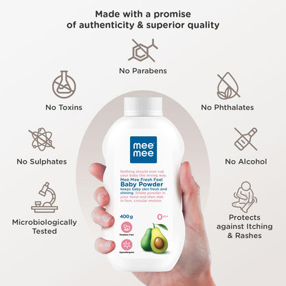 Mee Mee Baby Talcum Powder 400 g | Dermatologically Tested | Key Ingredients: Talc, Fragrance, Zinc Oxide | Product Benefit: Keeps Skin Dry, Fresh & Smooth
