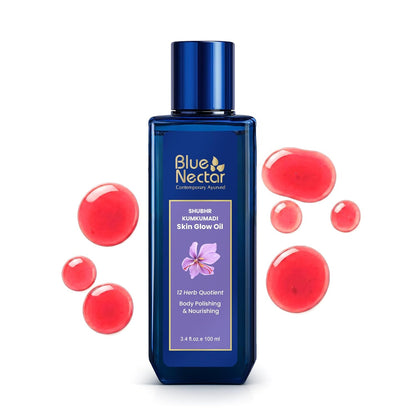 Blue Nectar Shubhr Kumkumadi Body Oil for Glowing Skin | Ayurvedic Moisturizing Body Oil After Bath for Daily Use for Even Skin Tone & Dark Spots (12 Herbs, 100 ml)