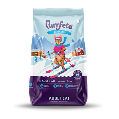 Purrfeto Adult Dry Cat Food | Chicken & Rice | 1.2 kg Ingredients |40% Reduction in Urinary Track Diseases |Anti Hairball Formula |Healthy Skin & Coat |Improves Digestive Health