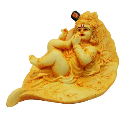 Leaf Lord Krishna Murti Polyresin Statue for Gift Pooja Home Decor,Office Decor Car Dashboard Idol Figurine Showpiece Sculpture Hindu Diwali Gifts