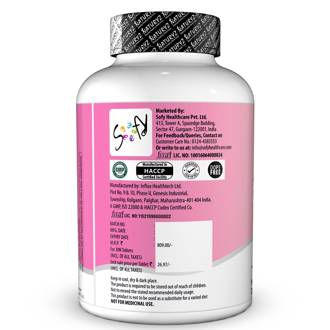 Supplement bottle with pink label and black cap on a white background