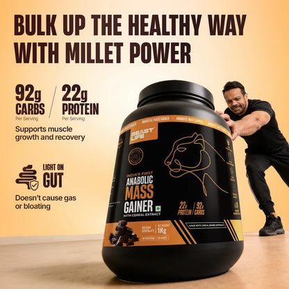BeastLife High Protein Mass/Weight Gainer | 1 KG | Belgian Chocolate | NABL LAB Tested | For Muscle Gain & Fast Growth | Cereal-Based Formula, No Maltodextrin | India's #1 Cereal Based Bulk Gainer