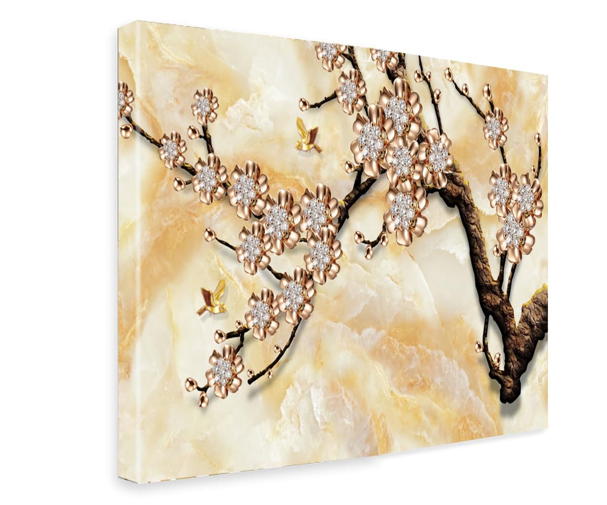 Printed Framed Canvas Painting for Home Decor Office Wall Studio Wall Living Room Decoration (22x14inch Wrapped) - 3D Gold Flower