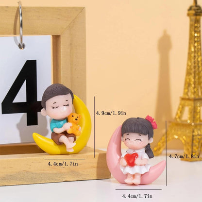 ascension Sweety Moon Couple Miniature Figurine Showpiece Gift for Your Love Romantic Valentine Day Gift for Girlfriend, Boyfriend Cute Baby Dolls Couple Showpiece Valentines Gift Items