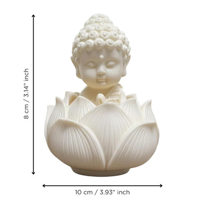 eCraftIndia White Lotus Baby Buddha Statue Showpiece for Home Decor | Living Room, Bedroom, Office & Car Dashboard