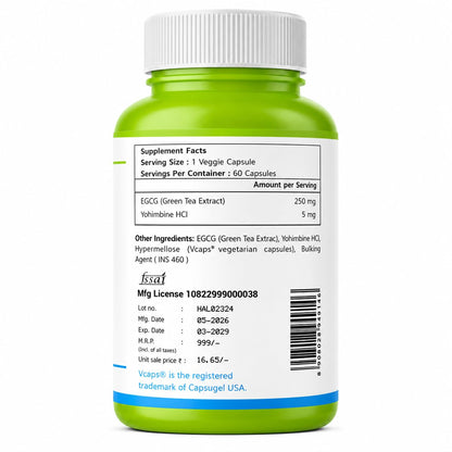 Haleup Yohimbine 5 mg Haleup USA, 60 capsules enriched with Green Tea Extract