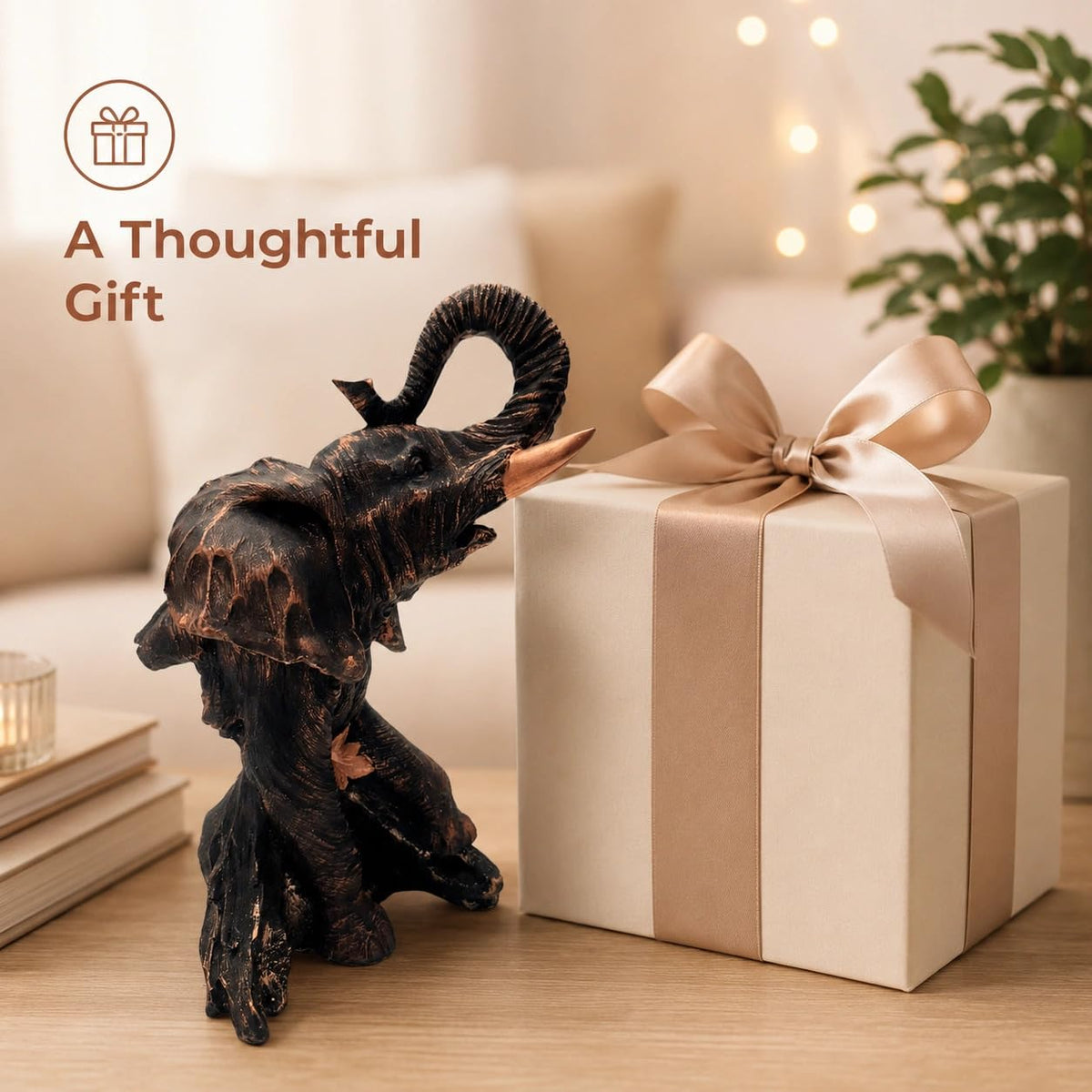 Majestic Elephant Figurine for Home & Office Décor | Handcrafted Modern Showpiece for Living Room, Study, Shelf & Table Styling (Bronze Finish)