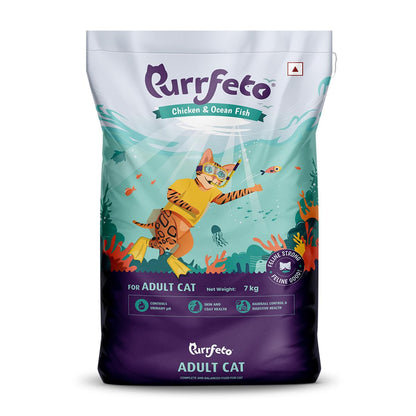 Purrfeto Adult Dry Cat Food | Chicken & Rice | 1.2 kg Ingredients | 40% Reduction in Urinary Track Diseases |Anti Hairball Formula |Healthy Skin & Coat |Improves Digestive Health