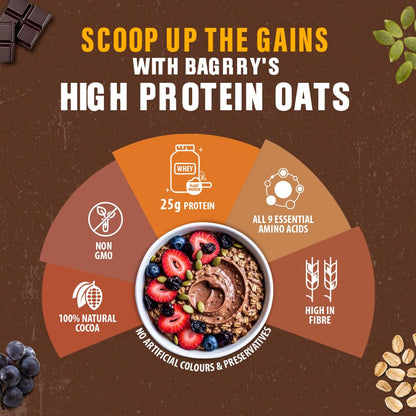 Bagrry’s 25g Protein Oats 750g | Dark Chocolate, Raisins & Pumpkin Seeds | Whey Protein & Plant Protein Blend | High Fibre Breakfast | Rolled Oats | No Refined Sugar | No Added Preservatives