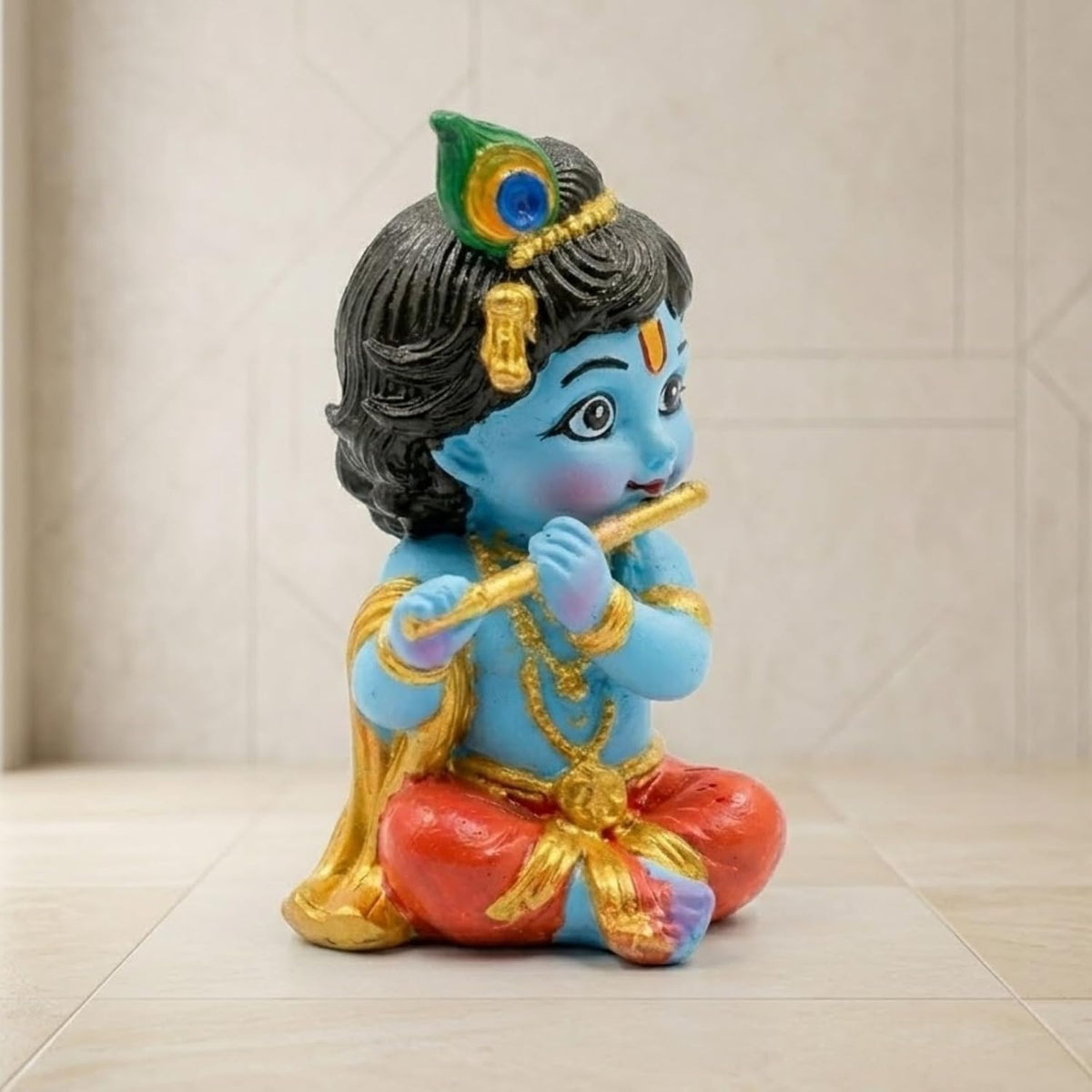 DOOR BIG Little Krishna Idol for Car Dashboard | Bal Gopal Laddu Gopal Murti | Cute Baby Krishna Statue for Home Temple, Office Desk & Pooja Room Decor | Resin Showpiece | Janmashtami Gift