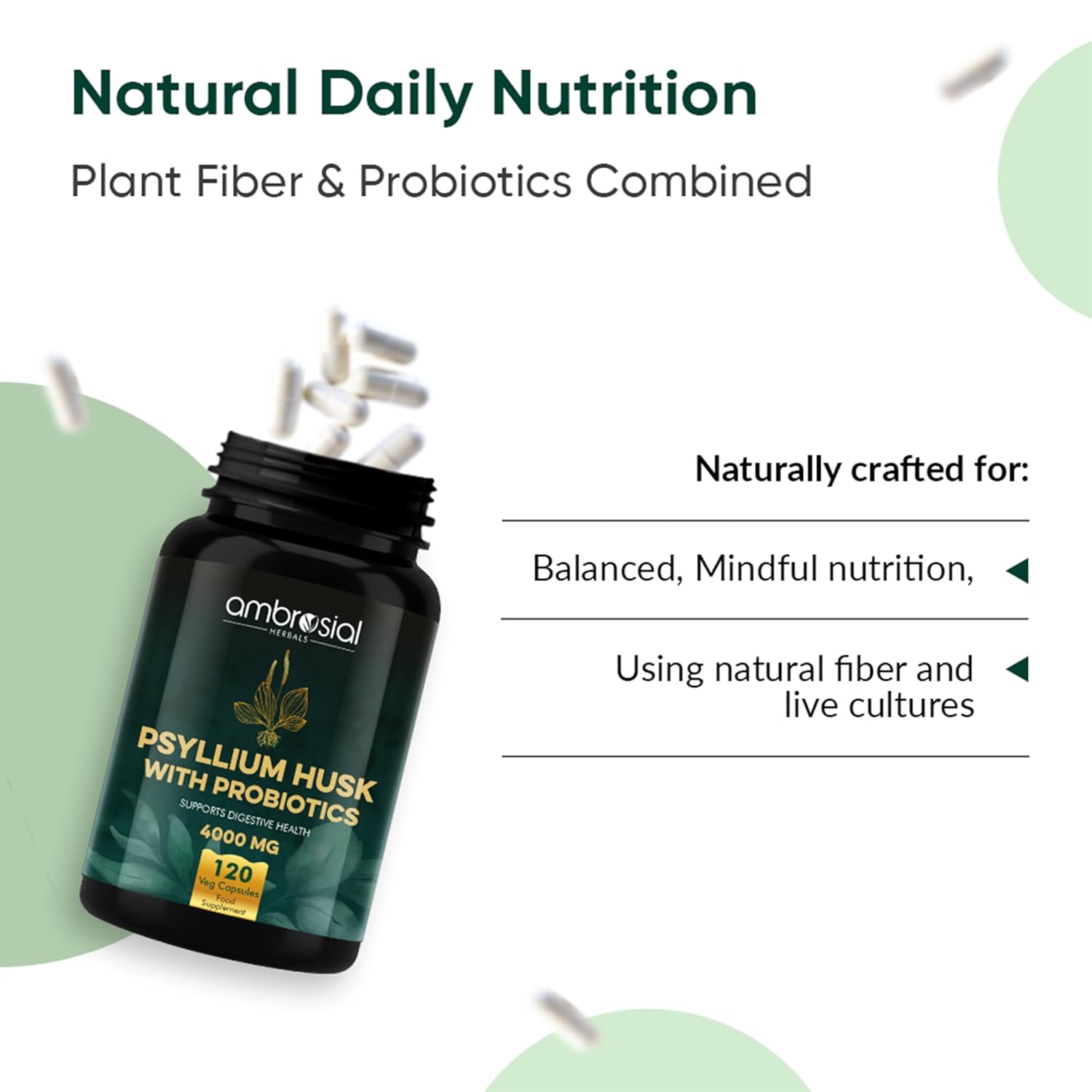 Ambrosial Psyllium Husk with Probiotics supplement bottle on a white background