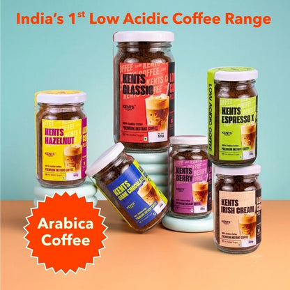 Kents Coffee Classic Instant Coffee (50g) | 100% Arabica from Chikmagalur | Low Acid Coffee | Medium Roast, Rich & Smooth Taste | No Added Sugar & No Preservatives | Espresso, Latte & Cappucino| Hot & Cold Coffee | 50g Unbreakable Jar