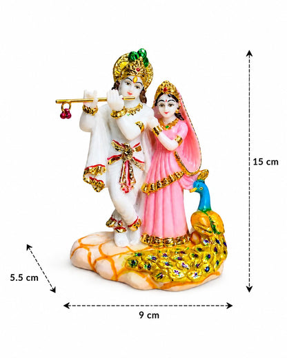 Radha Krishna Idol in Marble Powder, 18 cm, Murti for Home Temple, Office, Pooja Mandir, Janmashtami Gifting