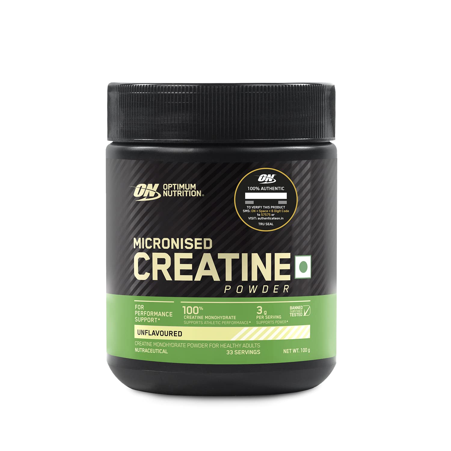 Optimum Nutrition Micronised Creatine Powder container on a white background