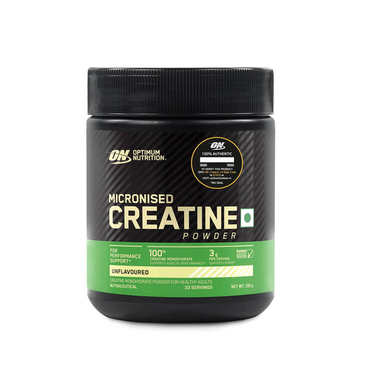 Optimum Nutrition Micronised Creatine Powder container on a white background