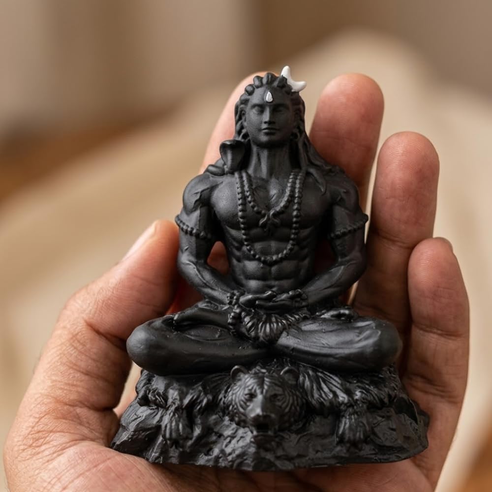 Shivji Idol for Car Dashboard, Home Temple & Office Desk | Compact Resin Mahadev Murti for Puja Room, Table Decor & Spiritual Gift | Small Lord Shiva Statue (Meditating Adiyogi)
