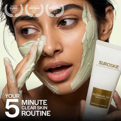 Suroskie Glowease 2-In-1 Cleanser & Mask 100 Ml | Aloe Vera & Kaolin Clay | Deep Cleansing Face Wash For Hydrated, Glowing & Brighten Skin | Korean Skincare Product For Sagging & Dullness Men & Women