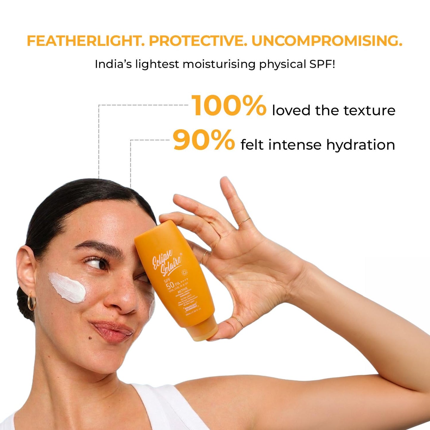 Eclipse Solaire Active Physical / Mineral Sunscreen SPF50 PA++++ | Clinically Tested | No White Cast | Broad Spectrum UVA/UVB & Blue Light Shield | Non-Greasy Sunscreen SPF 50 For All Skin Types – 60ml.