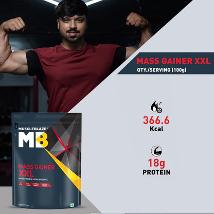 MuscleBlaze Mass Gainer XXL (Chocolate, 1kg / 2.2lbs, 10 Servings) | With Complex Carbs, High Protein & Digestive Enzymes