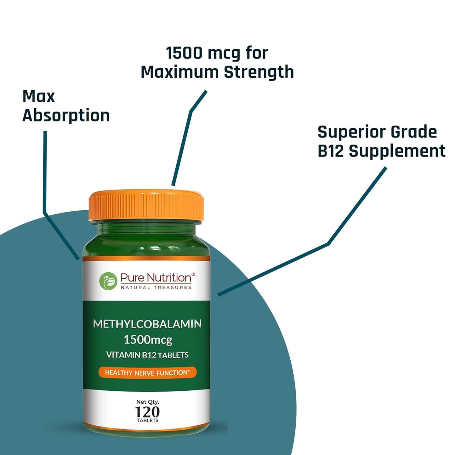 Pure Nutrition Vitamin B12 (1500mcg) - 120 Veg Tablets | Methylcobalamin B12 for Men & Women | Boosts Immunity & Energy Levels | Supports Brain, Nerve & Heart Health | Essential for Red Blood Cell Formation