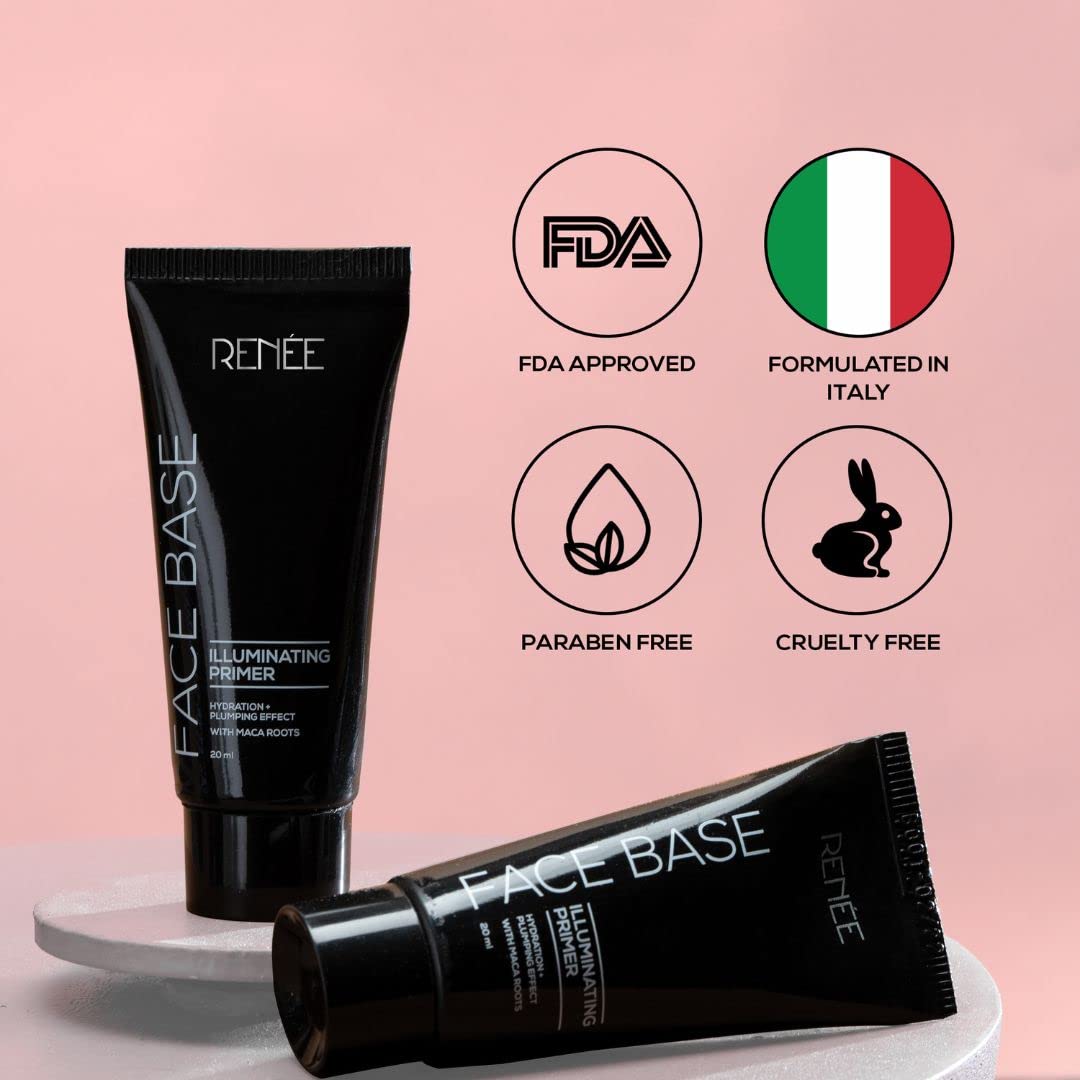 RENEE Face Base Illuminating Primer 20ml| Long Lasting & Highly Moisturizing Formula| Easy to Blend| Enriched with Maca Root| For All Skin Types