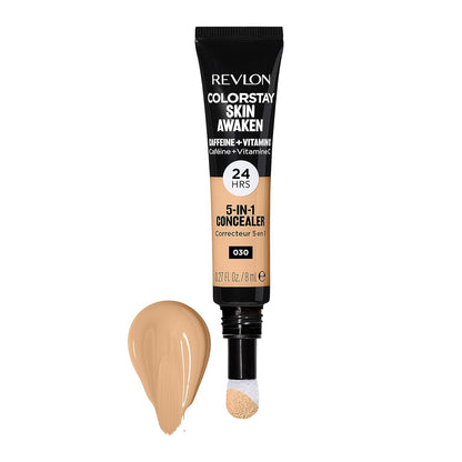 Revlon ColorStay Skin Awaken 5-in-1 Concealer, Lightweight, Creamy Longlasting Face Makeup with Caffeine & Vitamin C, For Imperfections, Dark Circles & Redness, 030 Light Medium, 8 ml