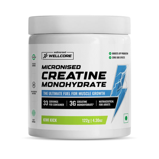Wellcore - Pure Micronised Creatine Monohydrate Powder | Kiwi Kick | (122g, 33 servings) | Lab Tested For Fast Absorption & Recovery