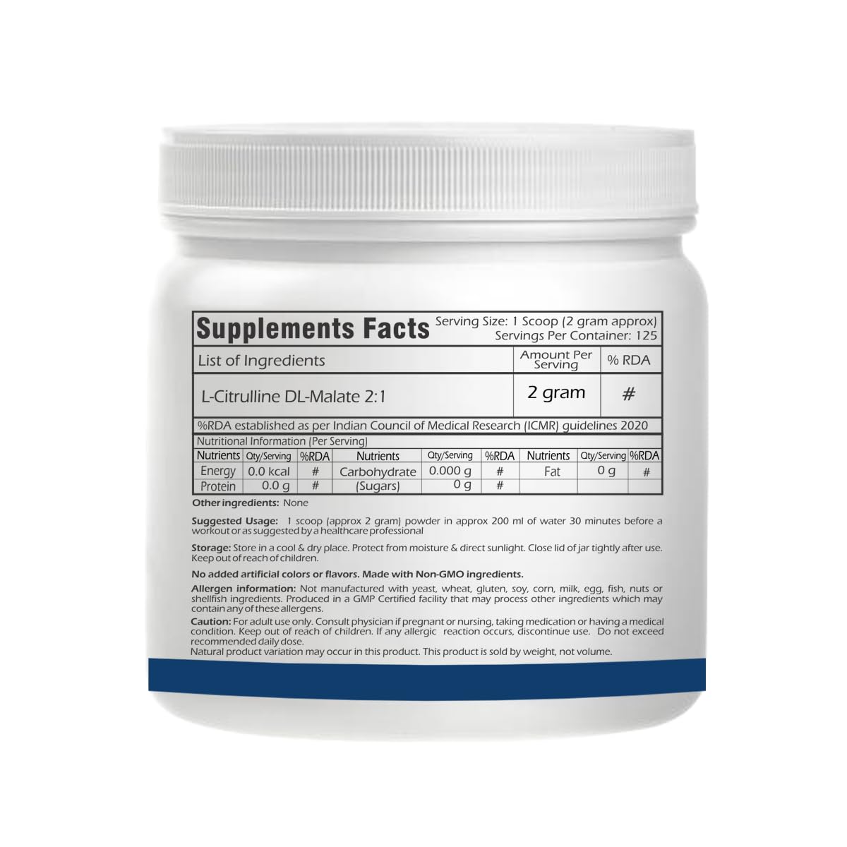 Supplement container with label showing 'Supplements Facts' and 'Ingredients' on a white background