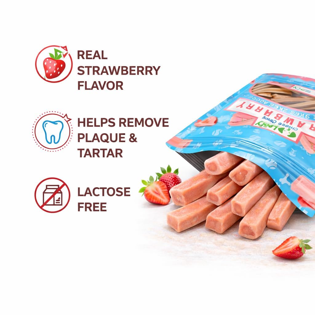 LeafyPaws Himalayan Cheese Chew Dog Treats (65g) | 100% Natural Long Lasting Yak Milk Chews for Medium & Large Dogs (25kg+) | Lactose Free, Grain Free, No Preservatives, Dental Support (Strawberry)