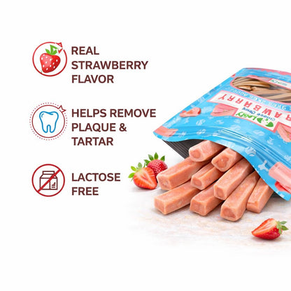 LeafyPaws Himalayan Cheese Chew Dog Treats (65g) | 100% Natural Long Lasting Yak Milk Chews for Medium & Large Dogs (25kg+) | Lactose Free, Grain Free, No Preservatives, Dental Support (Strawberry)