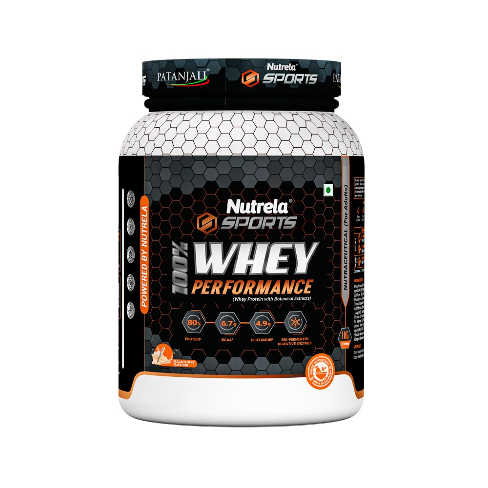 NUTRELA Sports Patanjali Premium 100% Whey Concentrate with Isolate Protein Powder | 80% Protein, 6.7g BCAA, 4.9g Glutamine |1kg
