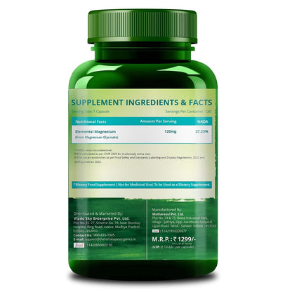 Vlado's Himalayan Organics Chelated Magnesium Glycinate Supplement 2000mg for Men & Women | Magnesium Supplement for Muscle Recovery & Better Sleep I Clinically Proven I For Sleep, Mood, Metabolism, Brain, Heart, Bone - 120 Veg Tablets