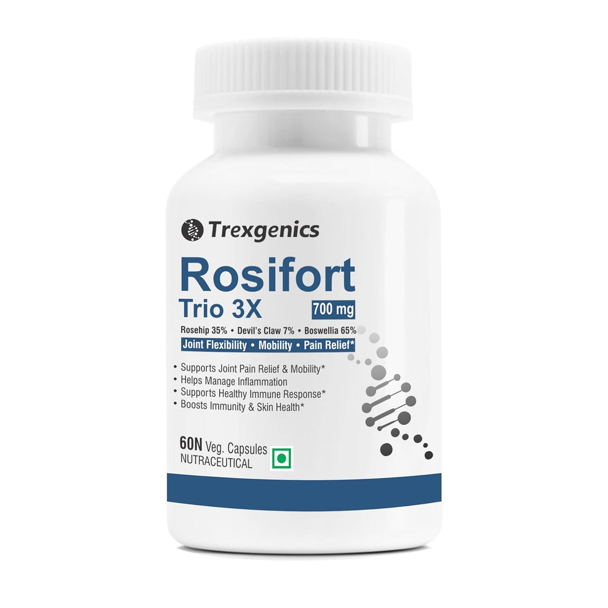 Trexgenics Rosifort Trio 3X supplement bottle on a white background