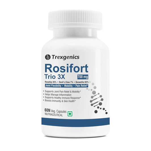 Trexgenics Rosifort Trio 3X supplement bottle on a white background