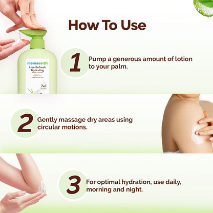 Mamaearth Aloe Refresh Hydrating Body Lotion with Aloe Vera & HA for Soft Soothed Skin 400ml | 48H Moisturization in Summer| 100% Natural Aloe Vera| Lightweight, Non-Sticky Smooth Skin| All Skin Types