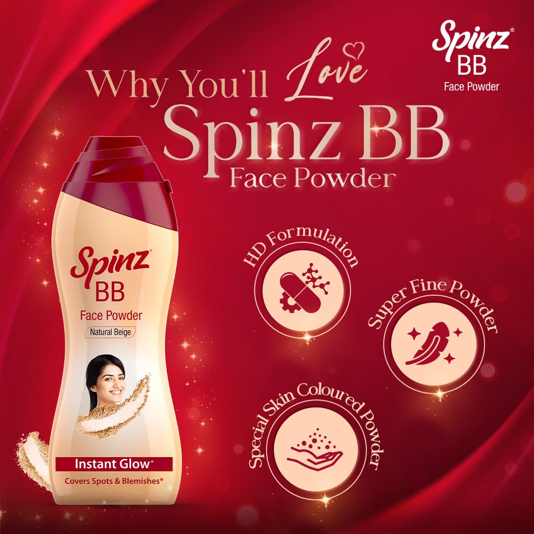 Spinz BB Brightening & Beauty Face Talc for Instant Brightness | Lasts 2X Longer, Covers Dark Spots and Blemishes, Gives Soft and Smooth Skin (Natural Beige) – 70 gm