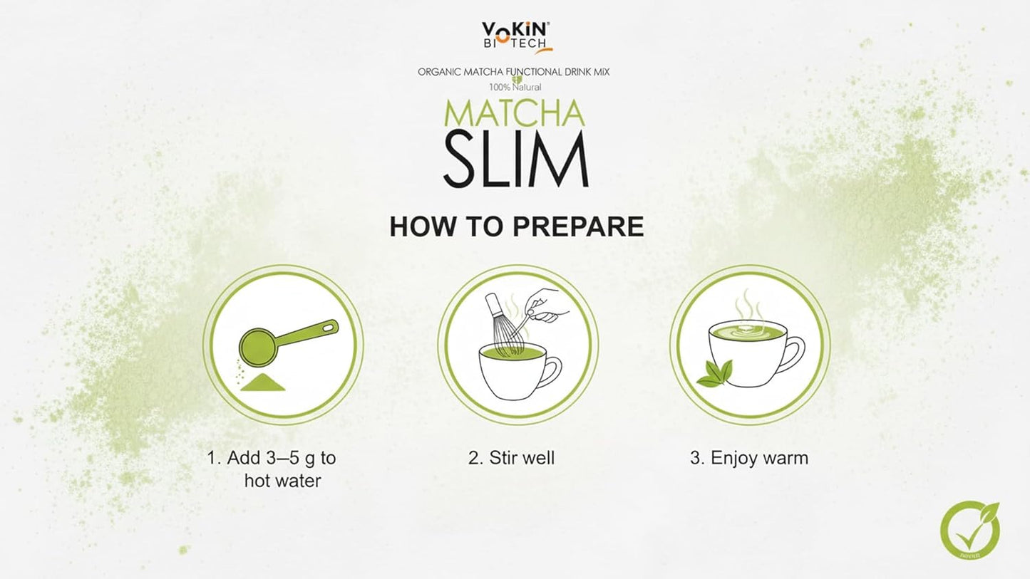 Instructions for preparing Yakin Matcha Slim on a white background