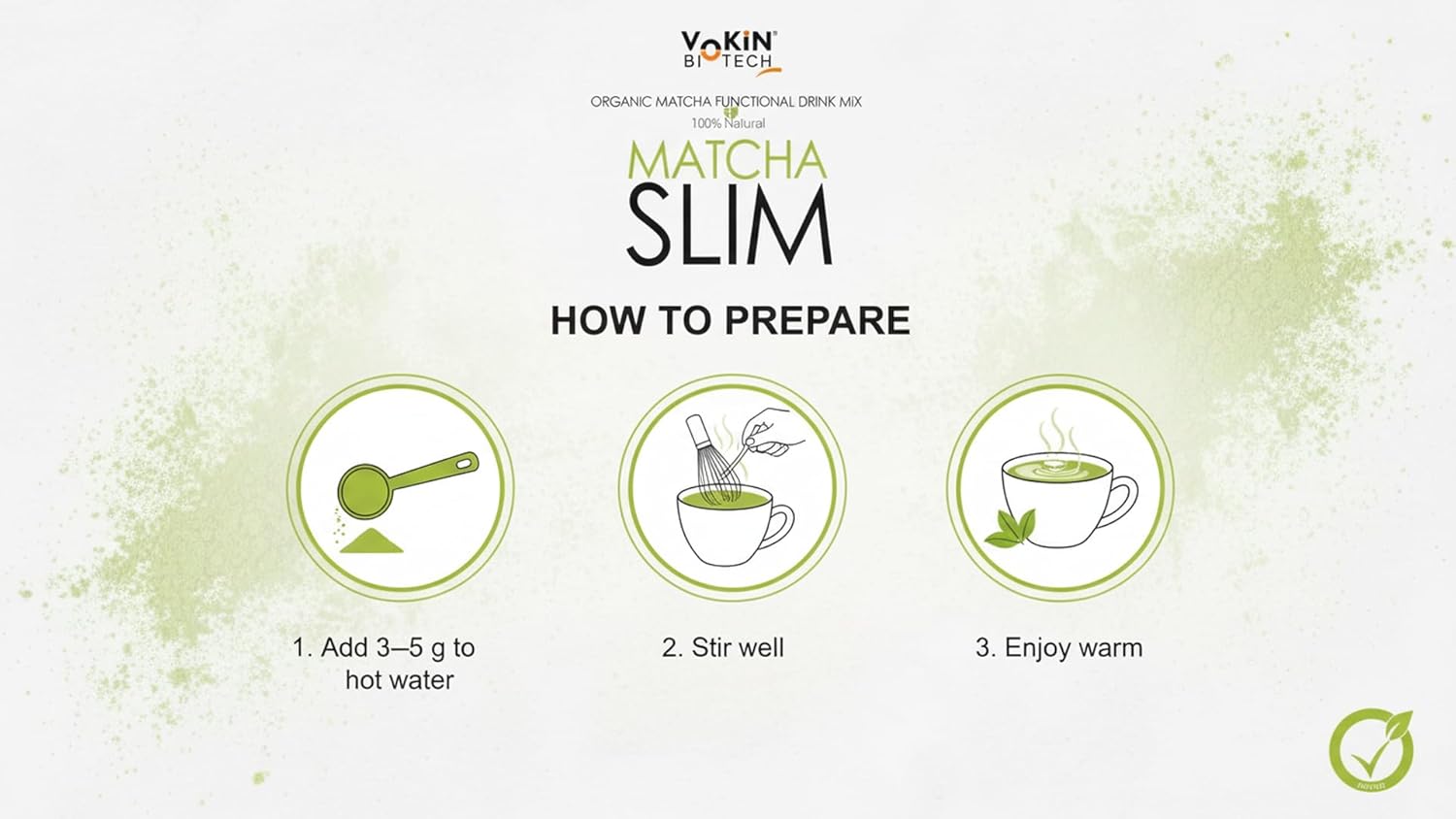Instructions for preparing Yakin Matcha Slim on a white background
